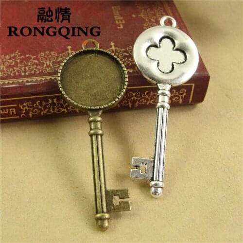 RONGQING 30pcs/lot Cross Key Cabochon Settings 20mm Geometric Pattern Key Pendant Jewelry Accessories