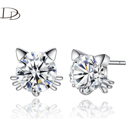 DODO Cute Cat Fairy AAA Zircon Stud Earrings For Young Women Copper Silver Color Fashion Jewellery boucle d'oreille femme E143