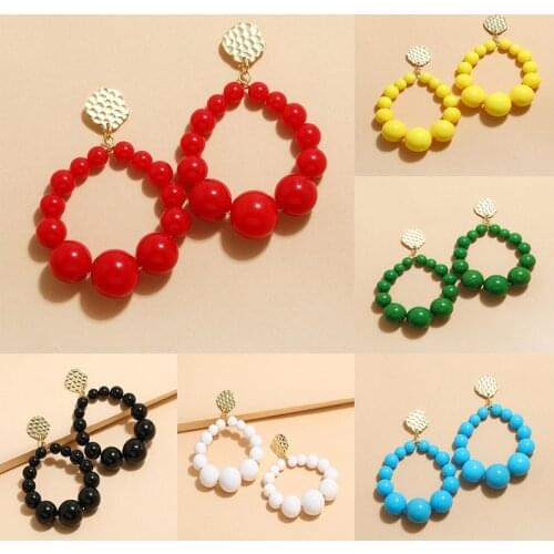 Colorful Beads Drop Earrings For Women Girls 2021 Trend Acrylic Vintage Hoop Earrings Female Bohemian Jewelry Party Beach Gift