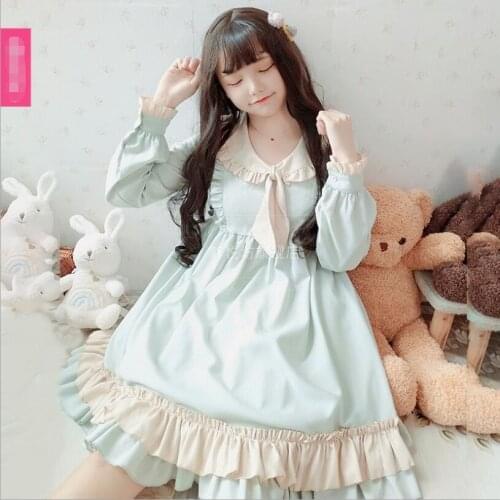 Japanese Lolita Mori Girl OP Retro Court Dress Cos Lolita Dress Mid-Length Tea Party Kawaii Sweet Princess Dress Cos Loli