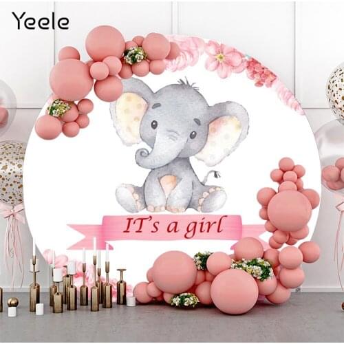 Yeele Elephant Girl Round Backdrop Circle Safari Party Newborn Baby Shower Photography Background Custom Polyester Photo Studio