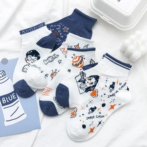 Funny Ankle Short Cotton Moon Socks Picnic Astronaut Sweet Ice Cream Dream Cartoon Universe Mermaid Lovable Moon Soda Lollipop