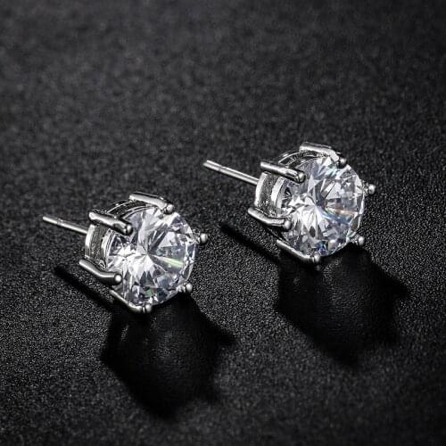 Simple Stud Earrings Clip on Round Super Bright Zircon Two Color Copper Silver Gold Earrings for Women 2021 Christmas Gift