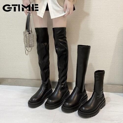 Flat Thigh High Boots Platform Women Slim Thick Sole Over The Knee Boots Women Shoes Black Winter Long Boots Women#SJPAE-681