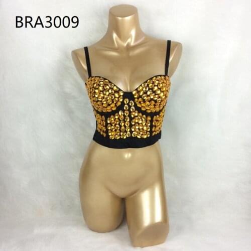 Hot Bras For Women New Punk Style Diamond Party Club Bra Black Push Up Rave Studded Bra Nightclub Bras Clubwear Dance Wear 3009