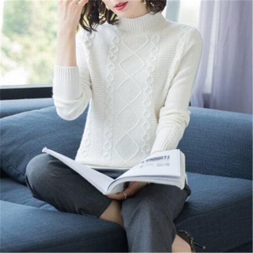 Korean style pure goat cashmere turtleneck knit women solid slim short open hem pullover sweater white 3color M-XL