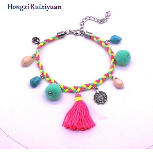 Bohemia anklet jewelry fashion braided rope shell fur ball fringed anklet bracelet charm charm conch shell ladies anklet gift