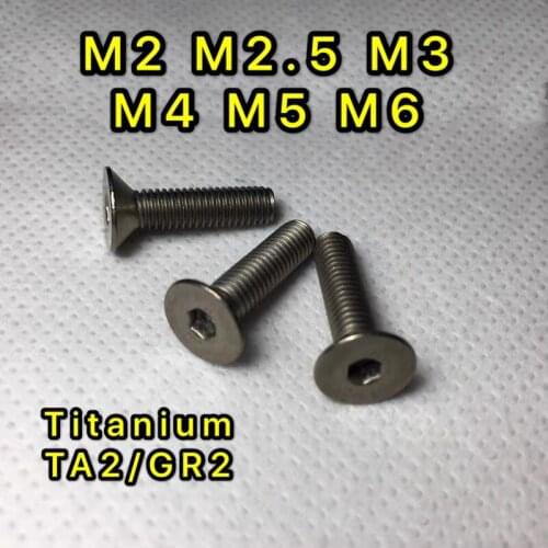 10PCS M2 M2.5 M3 M4 M5 M6 GB70.3 Titanium Screws TA2/GR2 Fastener Metric Titanium DIN7991 Countersunk head hex bolt