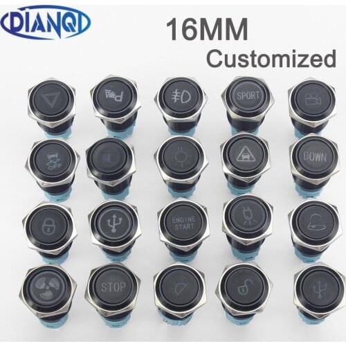16mm Alumina metal Led logo light latching fixed button switch customizable car speaker horn buttonswitch Momenary/Latching