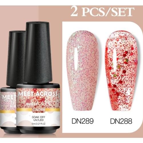 Mtssii 2PCS Glitter Gel Nail Polish Set Semi Permanent Colorful Uv Varnishes Soak off Nail Gel For Nail Art Manicure