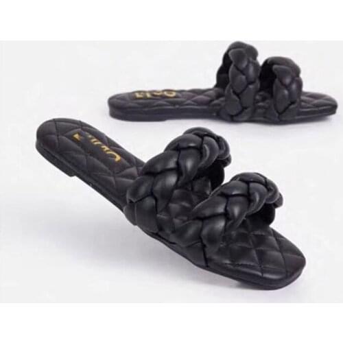 2021 Womens Shoes Popular Woven Casual Flat Slippers Summer Female Flip Flops Comfortable PU Leather Ladies Slides Wholesale 41