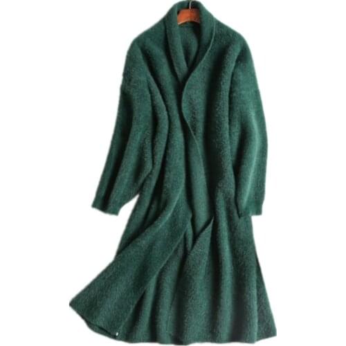 2021 Womens Winter Thickness Warm Clothes Faux Mink Velvet Cardigan Sweater Loose Bat Sleeve Long Coat Soft Knitted Outwear