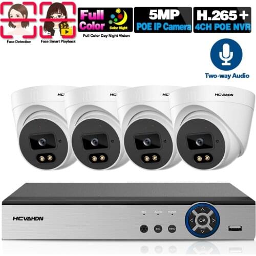 5MP POE 4CH NVR Kit CCTV Security Camera Video Surveillance System Kit Two Way Audio Color Night Vison POE IP Dome Camera Set