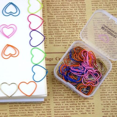 50pcs/box Heart Bookmark Metal Paper Clip Decor Colorful Book Note Decoration Binder Clip Stationery Office Student Supplies
