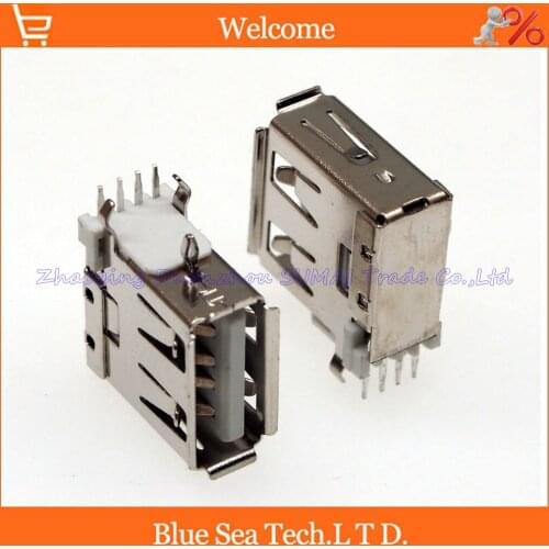 50pcs USB 2.0 4Pin 90 angle side Pin USB female Jacks/socket for Desktop Laptop PC/phone etc.size pin USB jack,shell Brass