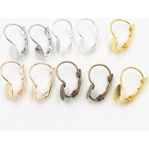 8mm 50pcs/Lot 5 Colors Plated French Lever Back Earrings Blank/Base,Fit 8mm Glass Cabochons,Buttons;Earring Bezels