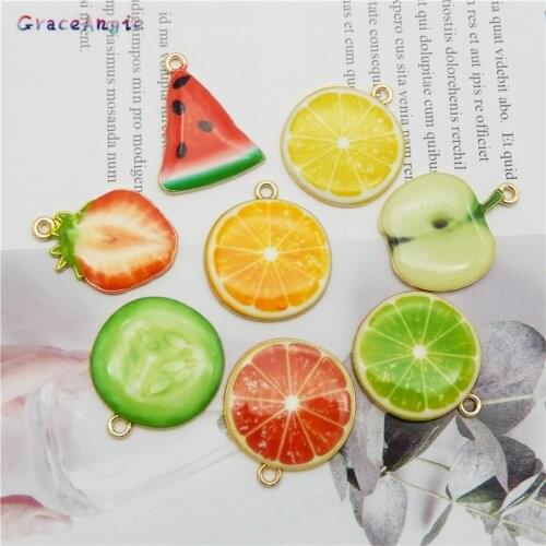8pcs Fruit shape pendant Enamel Alloy Charms APPLE orange fashion women Jewelry accessories earrings necklace keychain bracelet