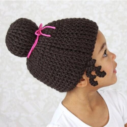 2019 New Ballet Wig Kids Winter Knitted Hats For Girl Black/Yellow Knit Beanies Winter Princess Hat Warm Ballet Headset Costume