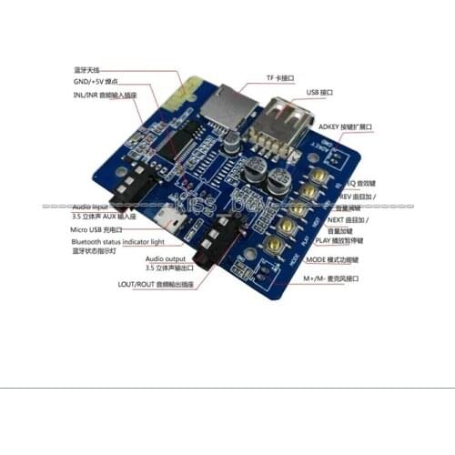 Bluetooth receiver MP3 / WMA / WAV audio decoder board USB TF Player / AUX /EQ