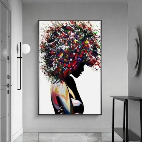 Black Poster Art Graffiti Canvas Painting African Female Wall Painting Black and White Wall Decoration Living Room Decoration