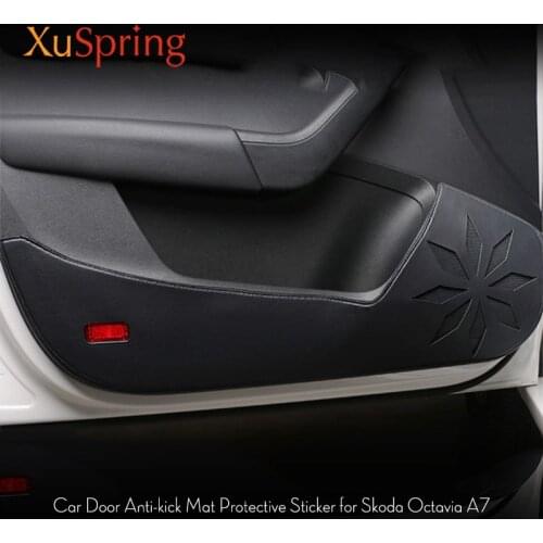 For Skoda Octavia A7 2016 2017 2018 2019 Door Anti-kick Mat Pad Cover Proof Leather 4pcs/set