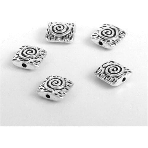 DoreenBeads Zinc Based Alloy Spacer Beads Square silver color Spiral Style 10mm x 10mm( 3/8"), Hole: Approx 1.4mm, 10 PCs