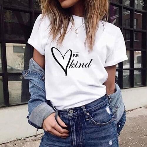 Heart Letter T Shirt Women Fashion Cotton Print Short Sleeve T-shirt Summer Ladies Clothing Black White Top Oversized T-Shirt