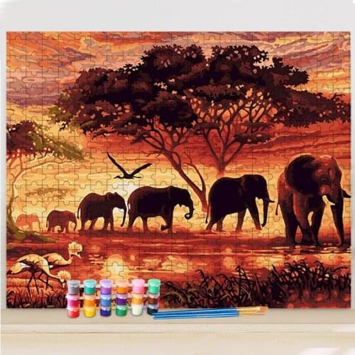 GATYZTORY DIY Painting By Numbers Jigsaw Puzzle Elephant Canvas Drawing For Adult Animal Handpainted Gift Home Wall Art