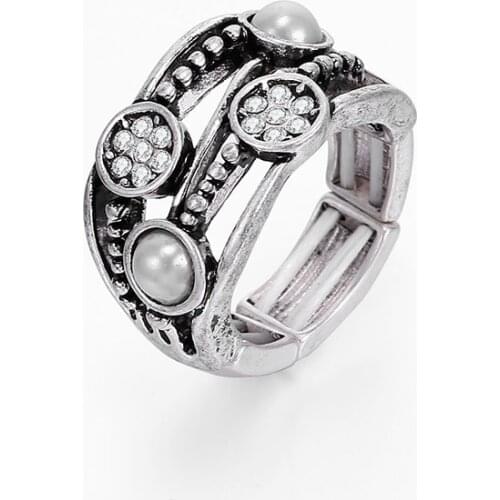 Natural Freshwater Pearl Ring Jewelry Silver Color Adjustable Rings For Women White Crystal Vintage Retro European Style Gift