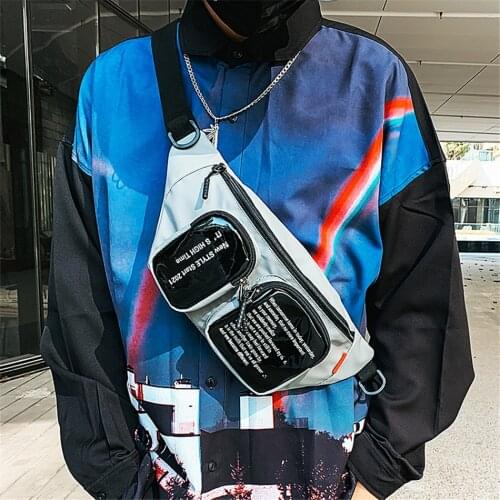 Cool Streetwear Mens Chest Bag Hip-Hop Travel Waist Bag Unisex Fashion Patchwork Fanny Pack Function Sports Belt Bags for Men