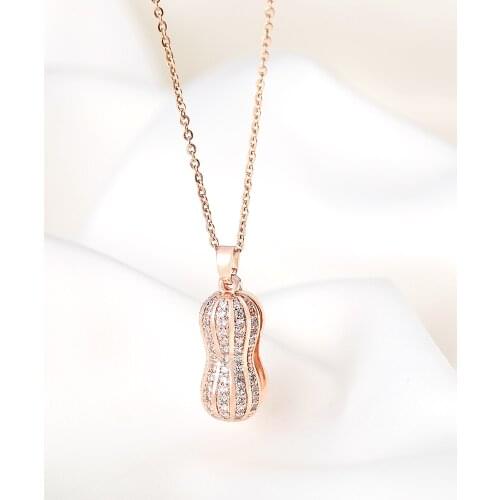 Luxury Zircon Pearl Peanut Pendant Stainless Steel Necklace For Women High Quality No Fading Short Necklace Female Party Jewelry