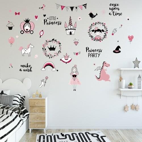 Cartoon Princess Room Wall Sticker for Children Girls Bedroom Living Room Decor Mural Sofa Backdrop Decorative Wall Decal