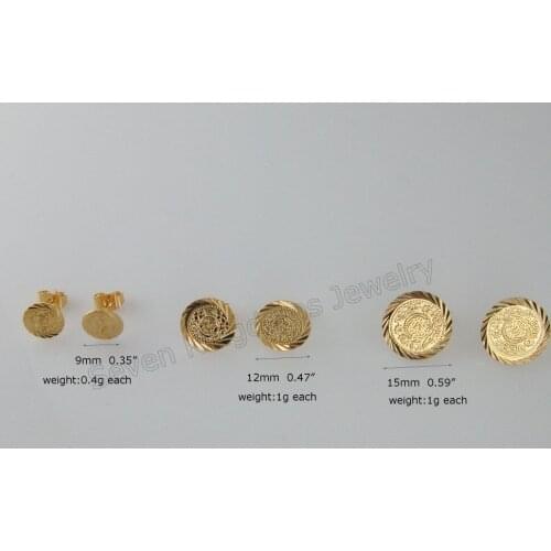 GREAT 3 SIZES 9MM 12MM 15MM MUSLIM MONEY SIGN STUD EARRING YELLOW GOLD GP GOLD OVERLAY