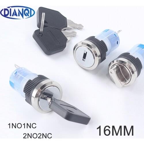 New Arrival 16mm Waterproof Rotary Switch Key Switch Latching 2 Positions Button Switches dpst knob switch latching on off