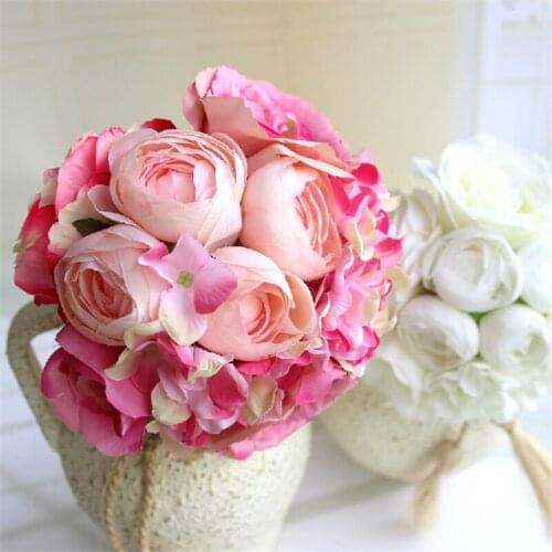 New Year Hot 7 heads Artificial Fake Peony Flower Home Room Bridal Hydrangea Decor Real Touch Rose wedding bouquet