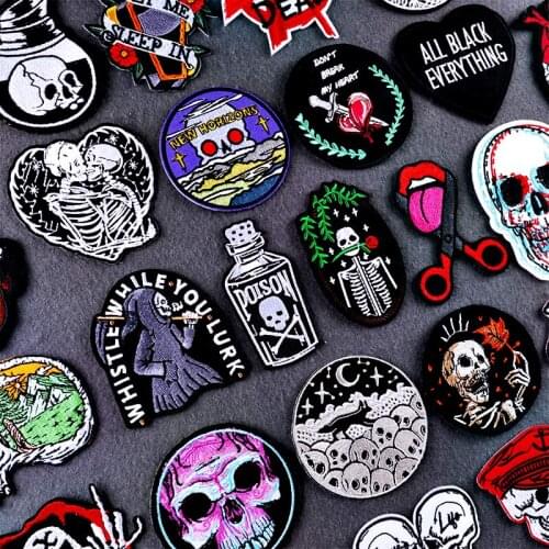 Punk Rock Anime Iron On Patch Skull Stripe Embroidered Patches for Jeans Clothing Stickers Heart Hippie Badges Iron on Patches