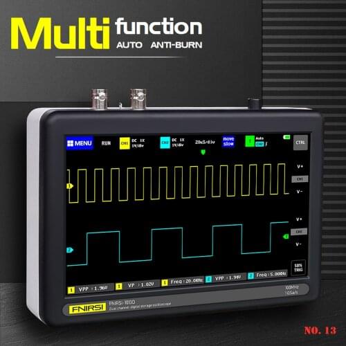 Tablet Digital Oscilloscope Mini Dual Channel 100M Bandwidth 1GS Sampling Rate FNIRSI-1013D Digital Tablet Oscilloscopes Tools
