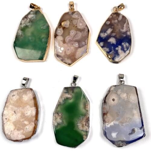Natural Stone Pendants Exquisite Polished Irregular Flat Agates Stone Charms for Jewelry Making Women Necklace Bracelet Gift