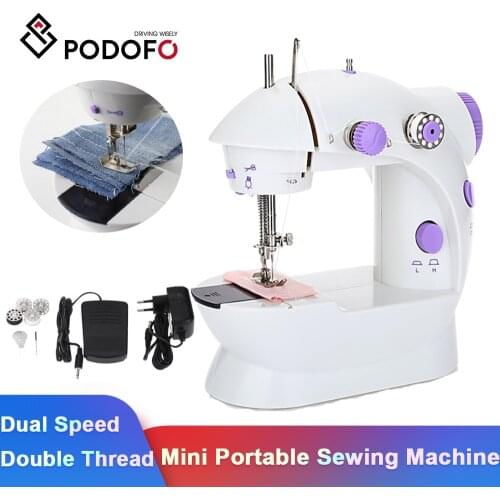 Podofo Mini Portable Handheld Sewing Machine Stitch Sew Needlework Electric Clothes Sewing Machine Dual Speed Double Thread Set