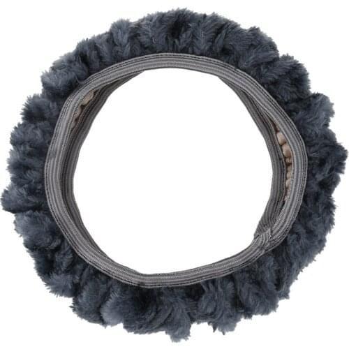 FURRY FLUFFY FUR PLAIN STEERING WHEEL CAR COVER CAR TRUCK SUV ELEGENT WASHABLE - Gray