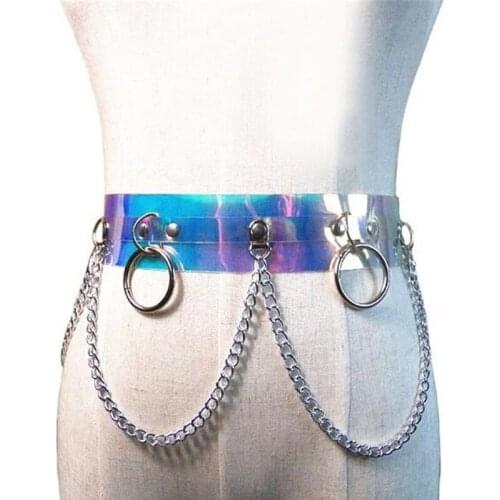 2021 New Punk Gothic Faux Leather Belt Metal Chain Ring Waist Strap Street Dance Decor