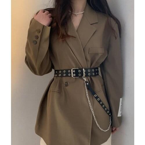 Punk Gothic Women Leather Chain Belt Eyelet Grommet Metal Buckle Waist Strap Jeans Dress Decorative Waistband Harness Harajuku