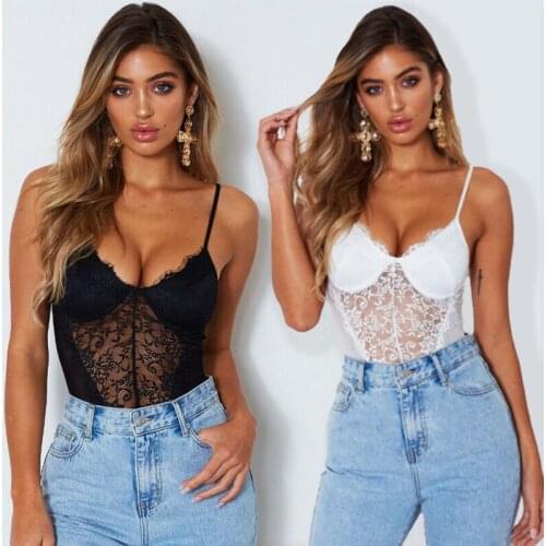 Meihuida 2019 Sexy Women Ladies Lace Bodysuit Stretch Leotard Sleeveless Bodycon