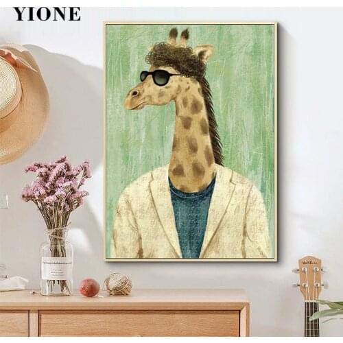 Nordic Mr. Animal Canvas Art Posters and Prints Cartoon Abstract Giraffe Panda Cat Sheep Dog Wall Pictures Decoration Paintings