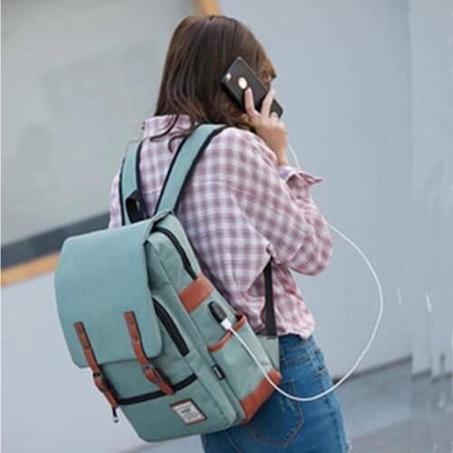 USB Charger Bag Women Canvas Backpacks for Teenager Girls Men Casual Student School Bag Fashion Travel Rucksacks for Laptop