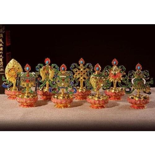 Eight auspicious ornaments, Tibetan Buddhism supplies, Talisman offerings, Tantra, buddha, CHATTRA, Rinchen Dug, 8pcs/ set