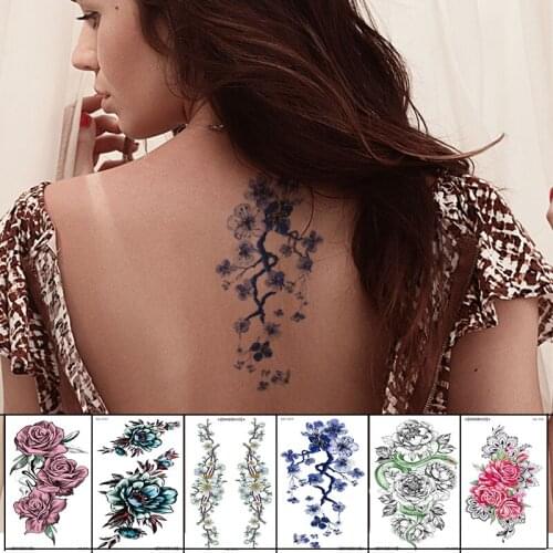 Rose Flower Temporary Tattoos for Women Sleeve Sexy Waterproof Fake Large 3D SNAKE Stickers Totem Cool Stuff Stencils Body Art