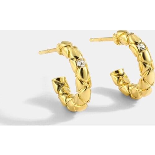 WTLTC 1.5cm Solid Textured C Shaped Hoop Earrings for Women Vintage Small Round Earrings Statement Cubic Zircon Earrings Hoops