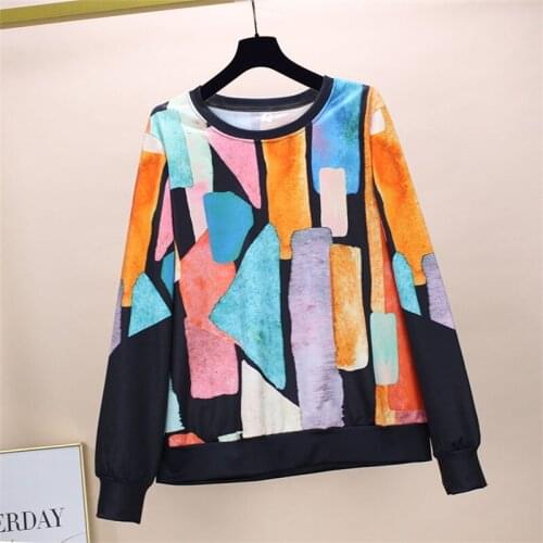 3XL Plus Size Casual Thin Sweatshirts Women O Neck Print Fashion Loose Pullover Harajuku Long Sleeve Streetwear