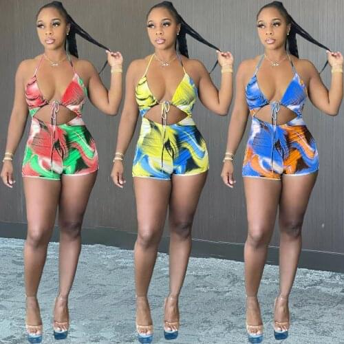 Echoine Summer Tie Dye Print Bra Halter Lace Up Playsuit Women Sexy Beach Swimsuit Swimwear Bikini Set Backless Bathing Suit